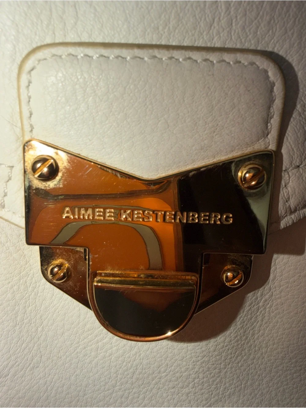 Aimee Kestenberg White Leather Satchel with Gold-Tone Lock